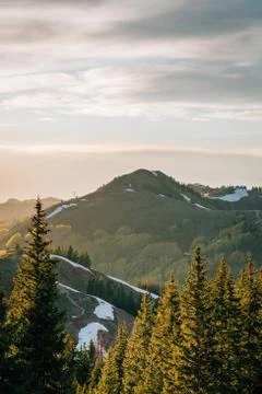 View of mountains in the Wasatch Range of the Rocky Mountains at sunset, from Stock Photos