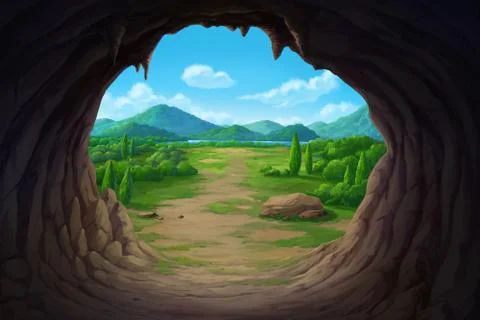View at the mouth of the cave. Stock Illustration