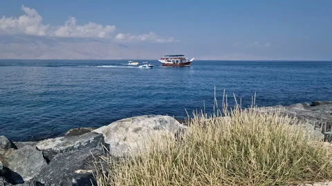 View of the movement of a ship, boat passing by the shore Stock Footage 294755484