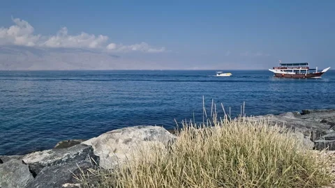 View of the movement of a ship, boat passing by the shore Stock Footage 294756986