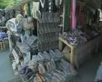 View moving along outdoor market stalls SD Footage