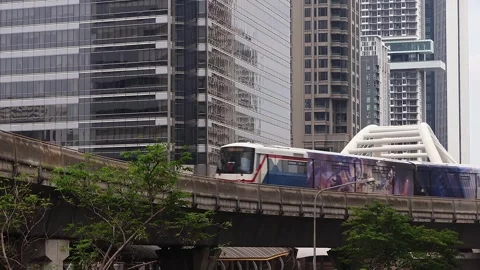 View of moving BTS skytrain at Chong Nonsi metro station. Stock Footage 278031388