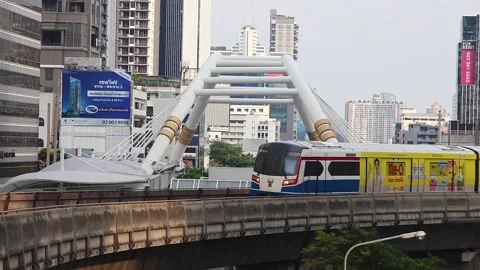 View of moving BTS skytrain at Chong Nonsi metro station. Stock Footage 278314670