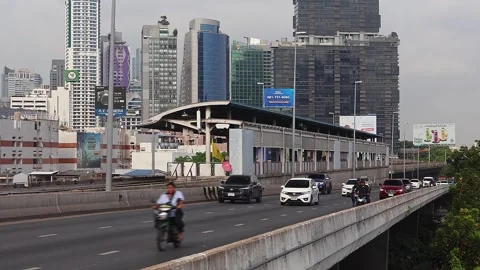 View of moving BTS skytrain at Saphan Taksin metro station. Stock Footage 278313820