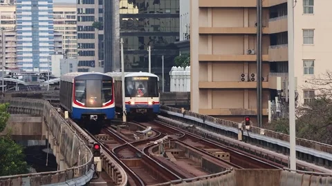 View of moving BTS skytrain at Siam metro station. Stock Footage 278314690