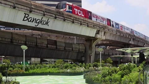 View of moving BTS skytrain at Siam metro station. Stock Footage 278372939