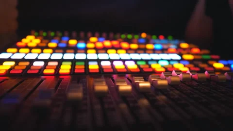 View of moving buttons on dj remote or soundboard. Working process Stock Footage 322162854