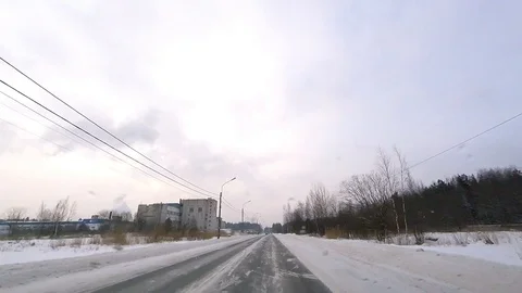The view from a moving car outside n the winter Stock Footage 86194263