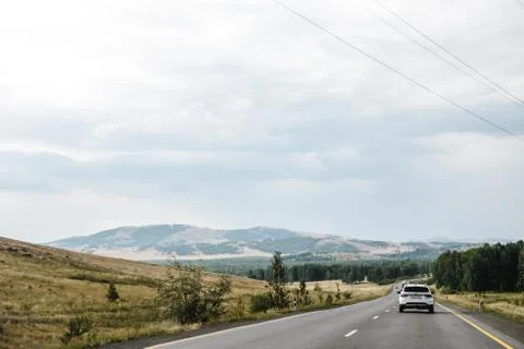 View from a moving car on a road Stock-Fotos