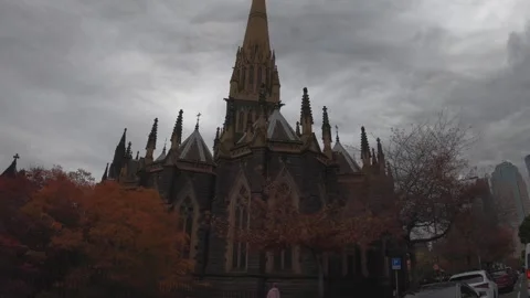 View from moving car of Saint Patrick’s Cathedral in Melbourne, Australia Video stock 278098707
