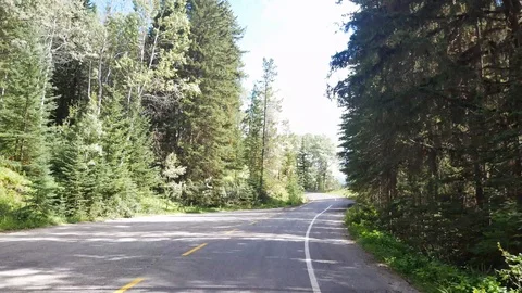 View from the moving car while driving along the local natural way in canada Stock Footage 120019794