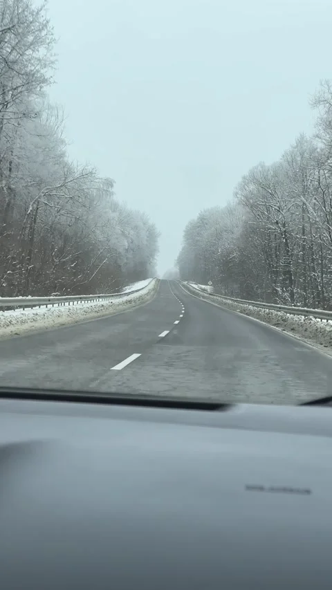 View of moving in car by winter highway Stock Footage 259029959