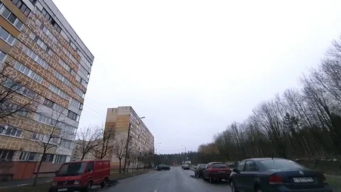 The view from a moving car on the yard in the town of Lomonosov in the winter. Stock Footage 85697831