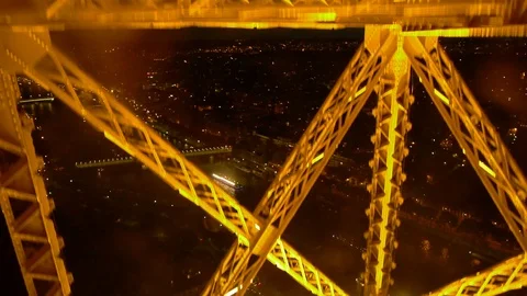 View From Moving Elevator In Eiffel Tower, Paris, France Stock Footage 88135662