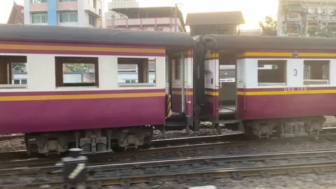 View of moving local train on train track sunny day. Transportation concept Video stock 230963636