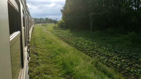 View on moving train outside from window Stock Footage 113183997