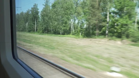 View from moving train window Stock Footage 90728823