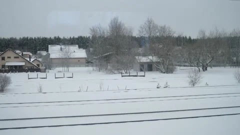 The view from a moving train window of small Russian or Belarussian cities Stock Footage 237338780