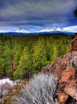 The view of Mt Bachelor and the three sisters from three creeks road Sisters Ore Stock Photos
