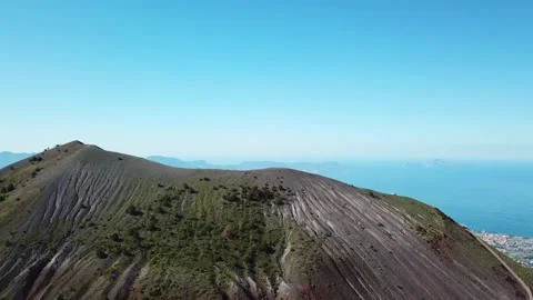 View of Mt Vesuvius with the Capri and Amalfi Coast in the background. Video stock 258947463