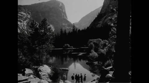 View of Mt. Watkins reflecting in Mirror Lake at Yosemite National Park Stock Footage 44575763