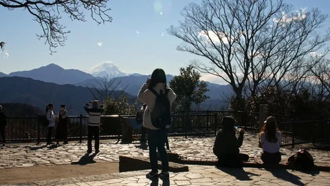 View of Mt.FUJI from the Top of Mt.TAKAO Stock Footage