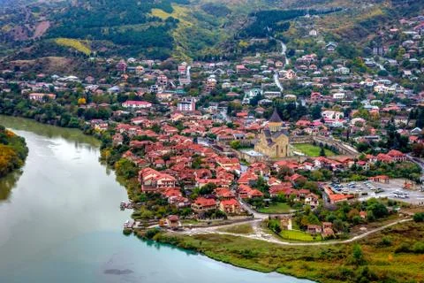 View to Mtskheta with Aragvi river, Georgia Stock Photos