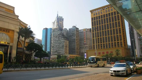 View of the multi-colored skyscrapers of hotels aspiring to the sky. Macao. Stock Footage 110751822