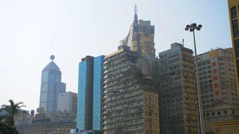 View of the multi-colored skyscrapers of hotels aspiring to the sky.China, Macau Video stock 110752276
