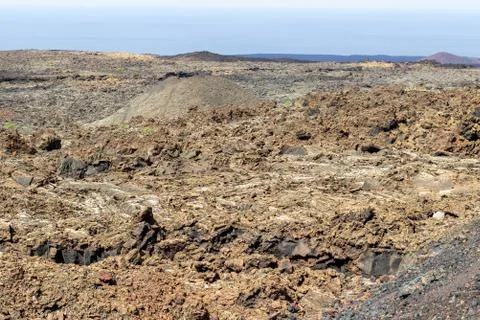 View at multi colored volcanic landscape in Timanfaya Nationalpark Stock Photos