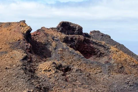 View at multi colored volcanic landscape in Timanfaya Nationalpark Stock Photos