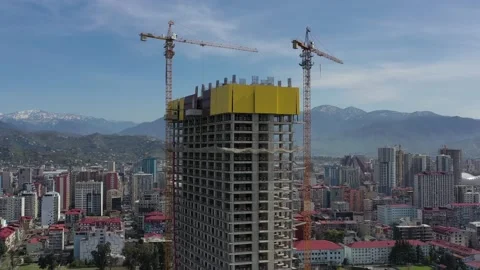 View of a multi-storey building under construction, aerial video Video stock 152418156