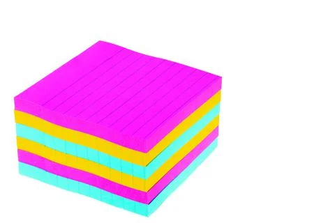 View of multicolored post-it super sticky notes block isolated Stock Photos