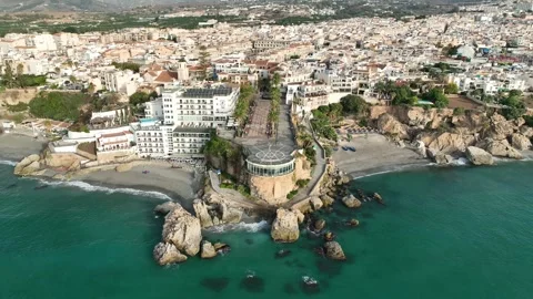 View of the municipality of Nerja in the coast area of the Balcony of Europe Stock Footage 295190094