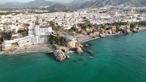 View of the municipality of Nerja in the coast area of the Balcony of Europe Stock Footage 295190241