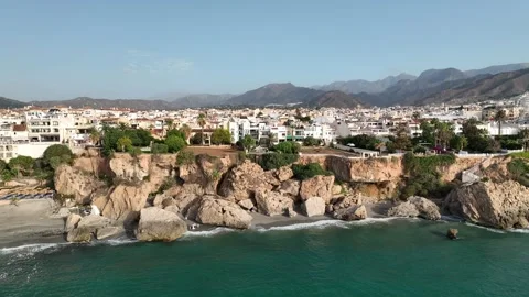 View of the municipality of Nerja in the coast area of the Balcony of Europe Stock Footage 295190268