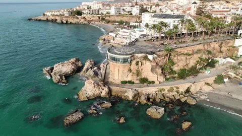 View of the municipality of Nerja in the coast area of the Balcony of Europe Stock Footage 295190291