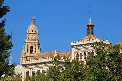 View of the Murcia Cathedral behind the Edificio Convalecencia, Spain Stock Photos