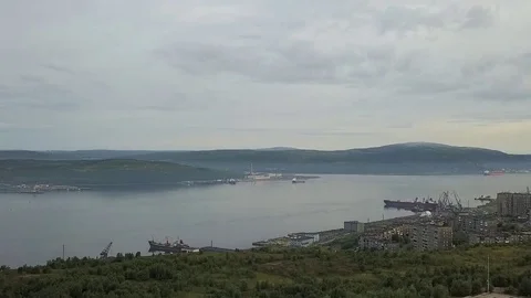 View of the Murmansk bay from quadcopter Stock Footage 79424201