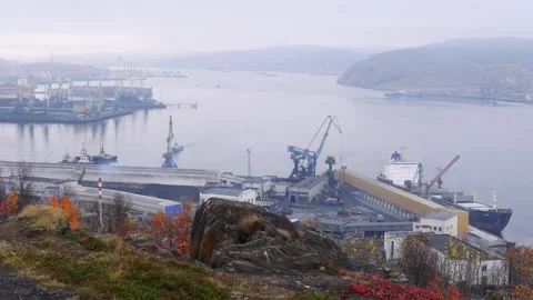 View of the Murmansk seaport Stock Footage 328357001