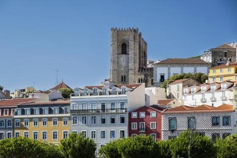View of the Museu Tesouro da Se Patriarcal de Lisboa and the Old Town of Lisbon Stock Photos