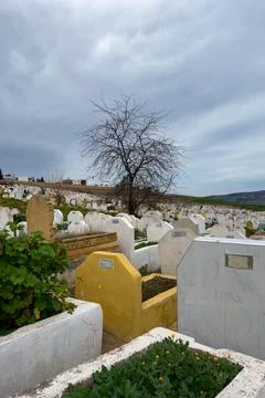 View of a muslim cemetery full of graves in Fes, Morocco Stock-Fotos