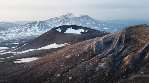 View of Mutnovsky volcano from the crater of Gorely volcano. Kamchatka, Russia. Video stock 278649835