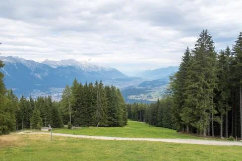View from Mutterer Alm (Alp close to Mutters) over Innsbruck valley, Austria Stock Photos