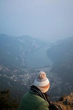 View from naina peak on a hazy day during winter season Stock Photos