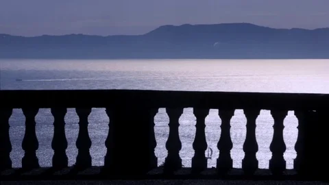 View of Naples bay through a colonnade Stock Footage 71584601