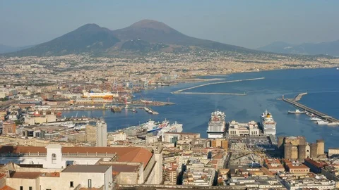 View on Naples harbour and large liners Stock Footage 120819000