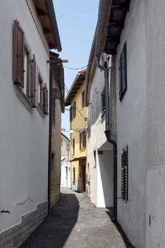 View of a narrow, historical street in Koper / Slovenia. Stock Photos