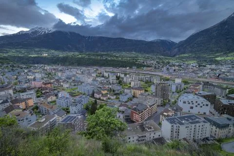 View for Naters part of town in spring evening in Brig Switzerland 05 08 2024 Stock Photos