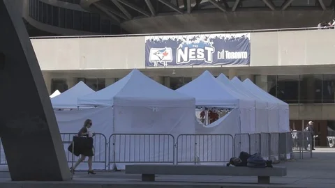 View of Nathan Phillips Square, City Hall, Toronto Stock Footage 72232029